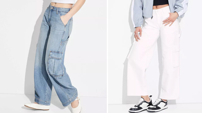Wild Fable Women's Mid-Rise Wide Leg Cargo Baggy Jeans 