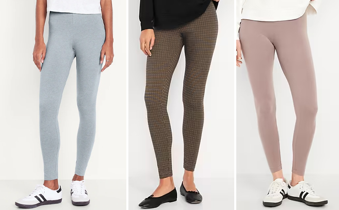 Women Wearing Old Navy High Waisted Jersey Fashion Layering Leggings