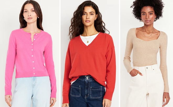 Women Wearing Various Styles of Old Navy Sweaters