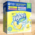 Wylers Light Lemonade Drink Mix 40 Count Variety Pack Box on a Table